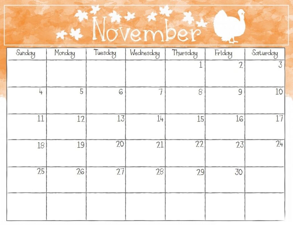 Cute Printable November Calendar Printable Word Searches