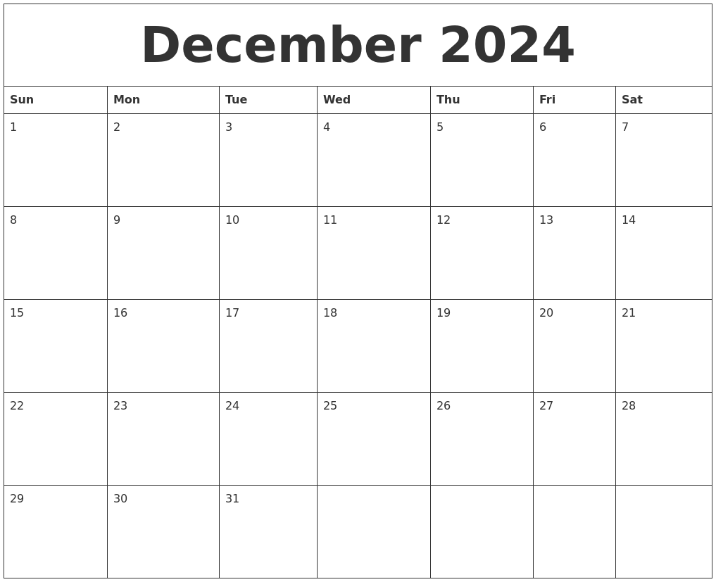 December 2024 Calendar For Printing