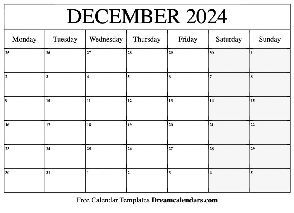 December 2024 Calendar Free Blank Printable With Holidays
