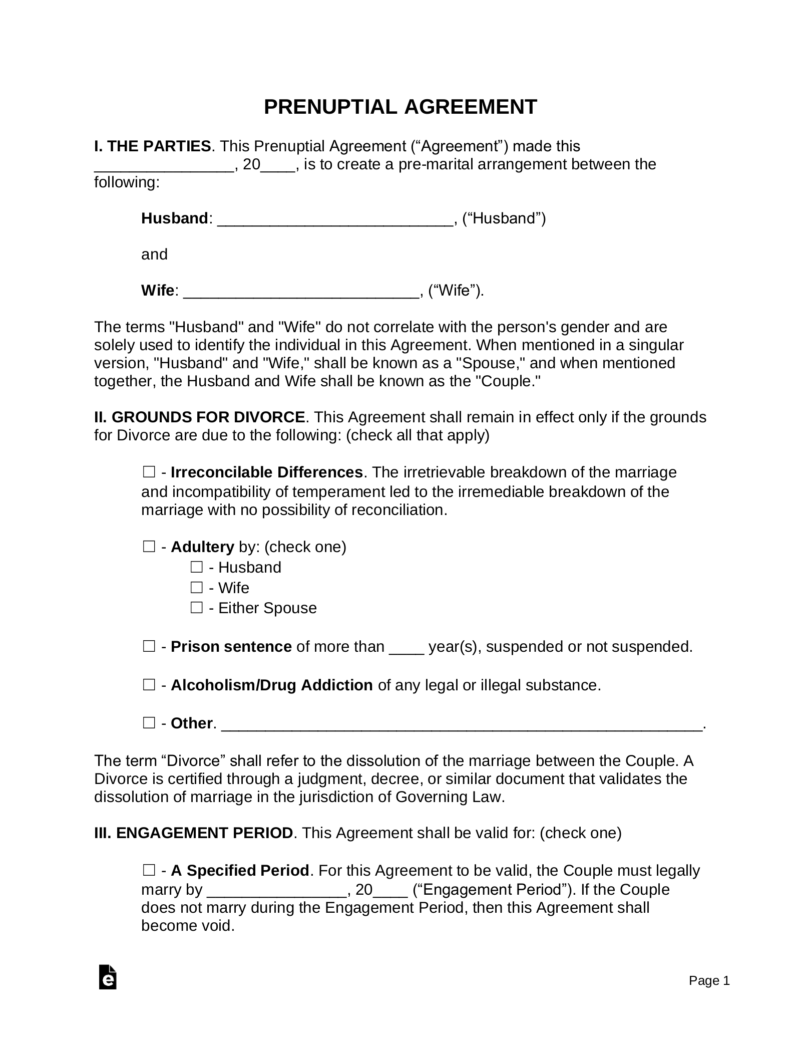 Do It Yourself Free Printable Prenuptial Agreement Form Free