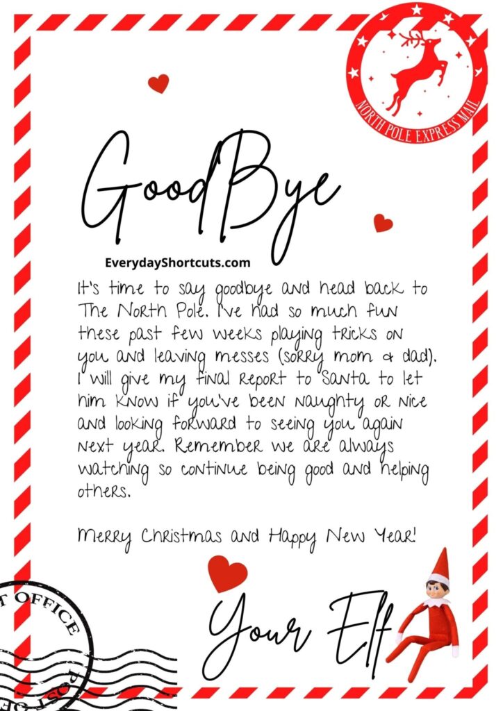Elf On The Shelf Goodbye Letter Template Everyday Shortcuts