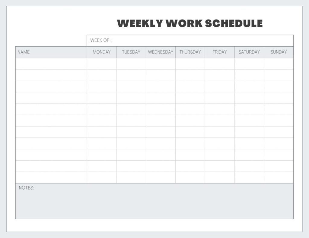 Employee Schedule Template Printable PDF Weekly Timesheet Work