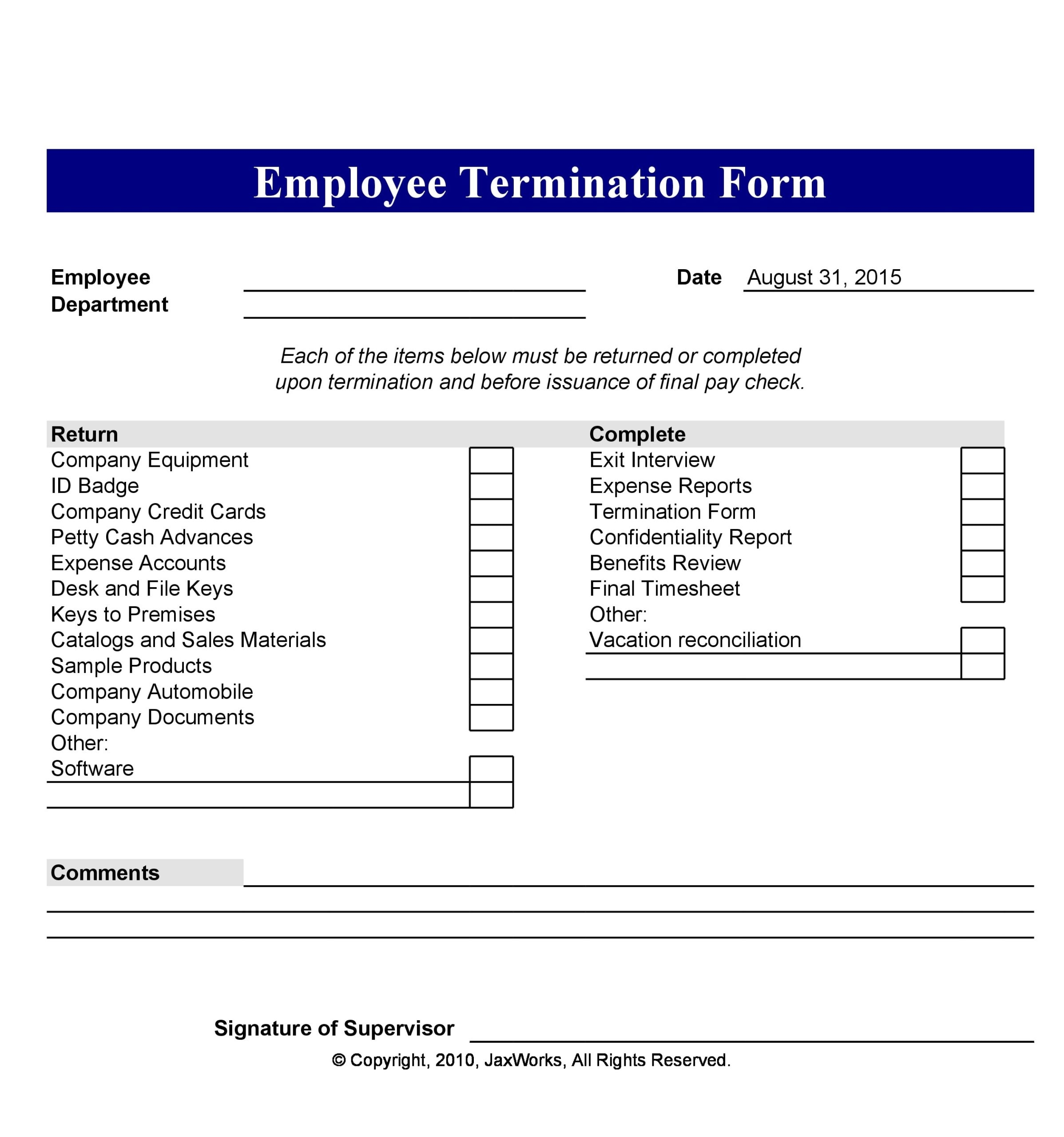 Employee Termination Form Template