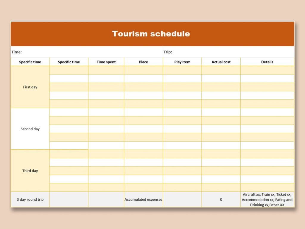 EXCEL Of Simple And Clearly Tourism Schedule xlsx WPS Free Templates