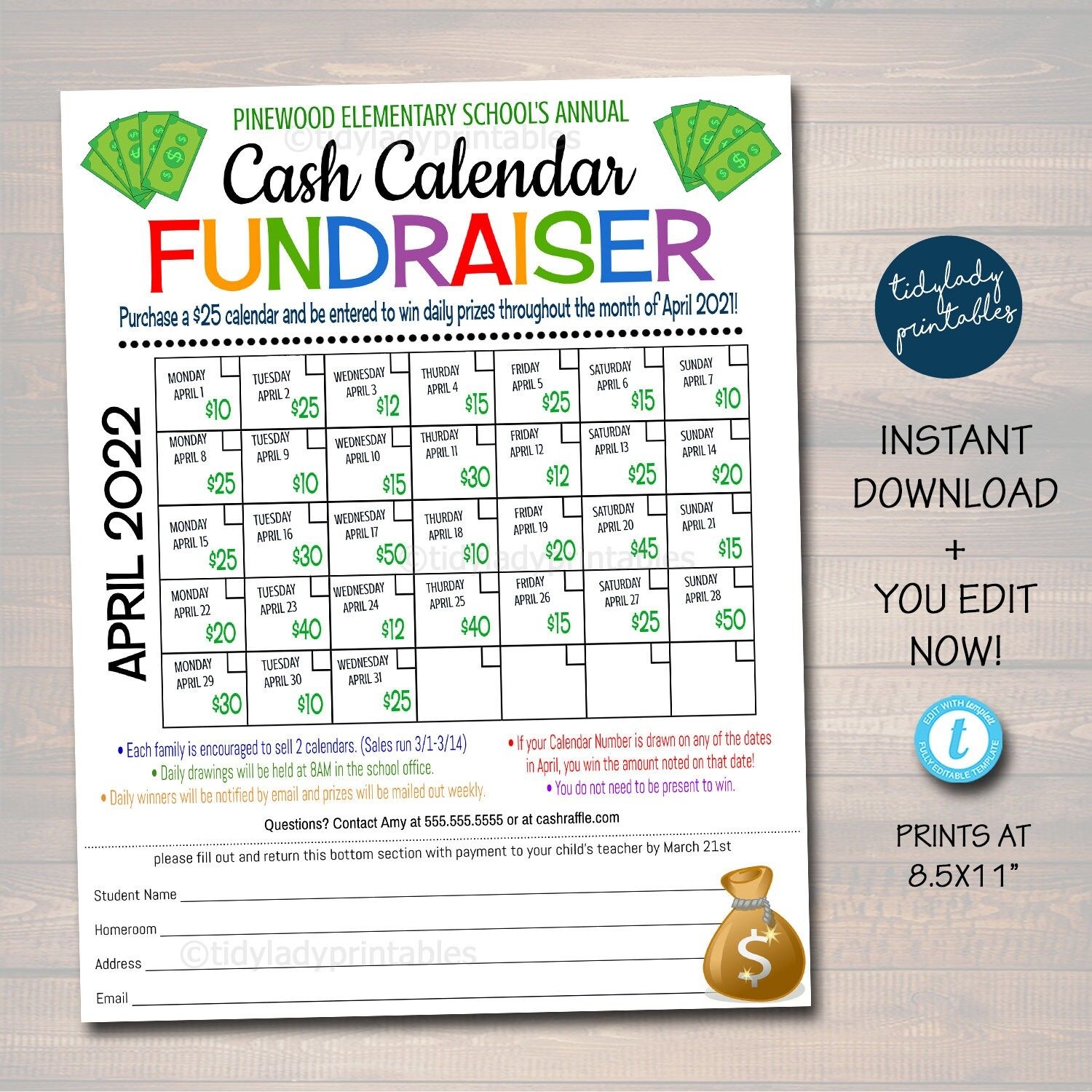 Free Cash Calendar Fundraiser Template Printable Word Searches