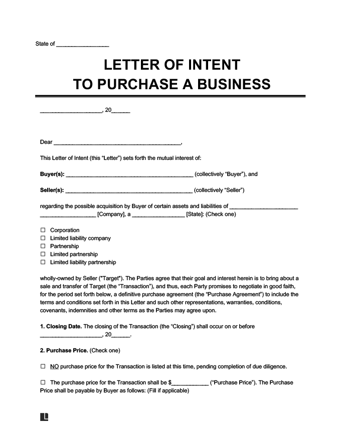 Free Letter Of Intent LOI Templates 13 PDF Word Lupon gov ph