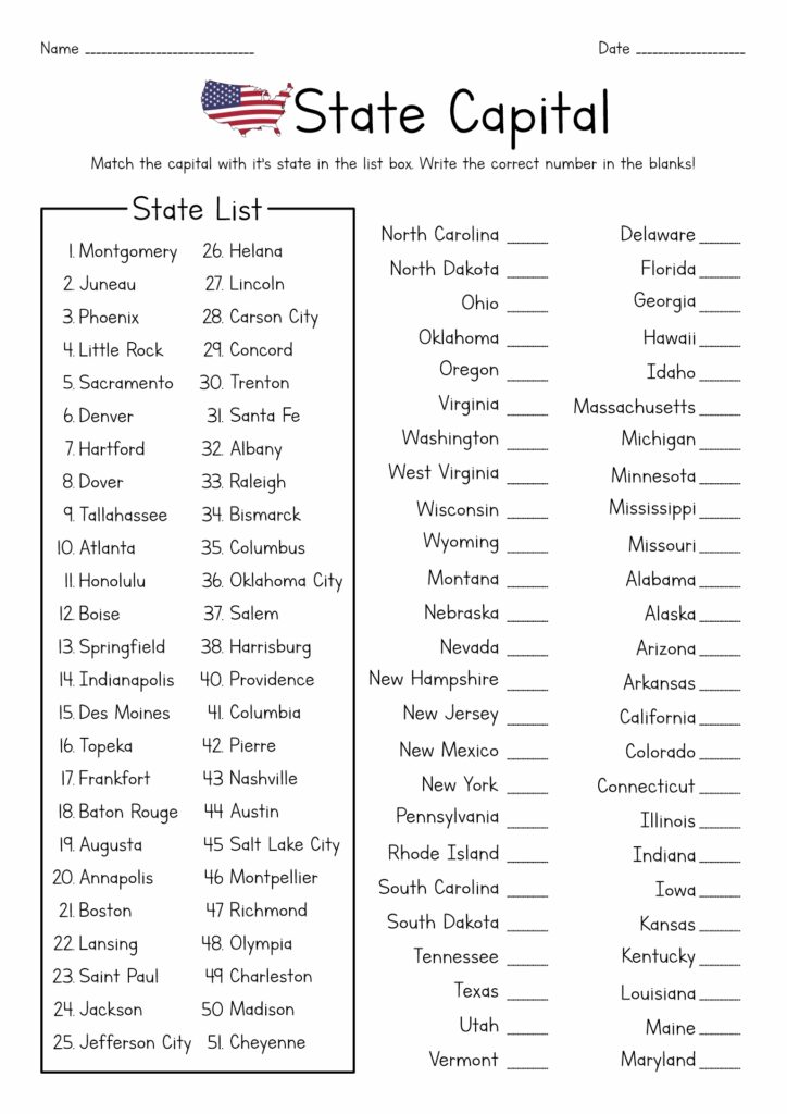 Free Printable 50 States Worksheets