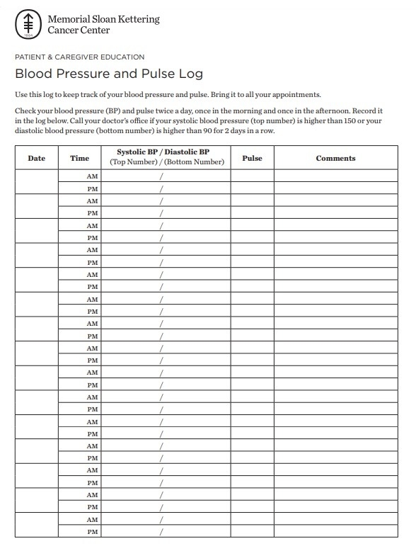 Free Printable Blood Pressure And Pulse Log Printable Templates