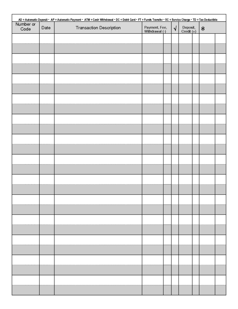 Free Printable Check Register Sheets Printable Templates