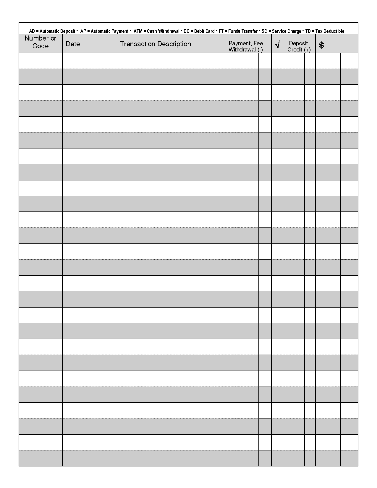 Free Printable Checkbook Register Form Printable Forms Free Online