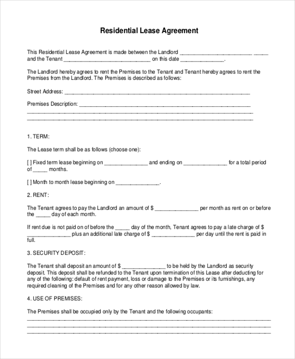 Free Printable Lease Form Printable Forms Free Online