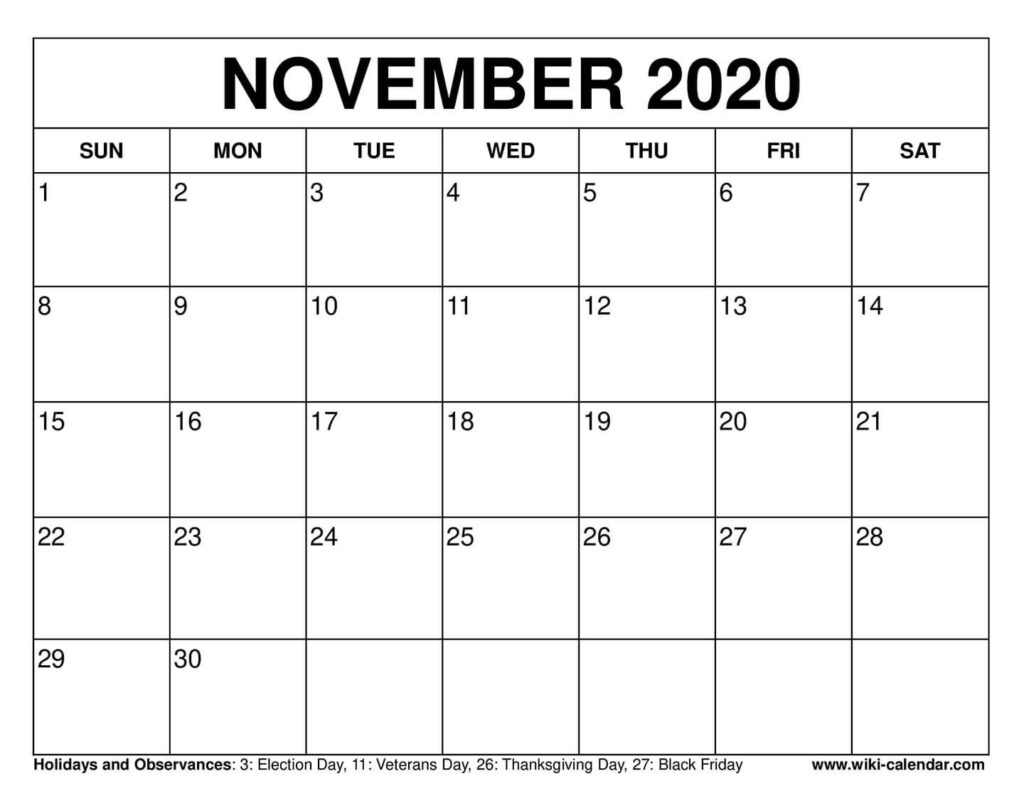 Free Printable November 2020 Calendar Templates These Free November 