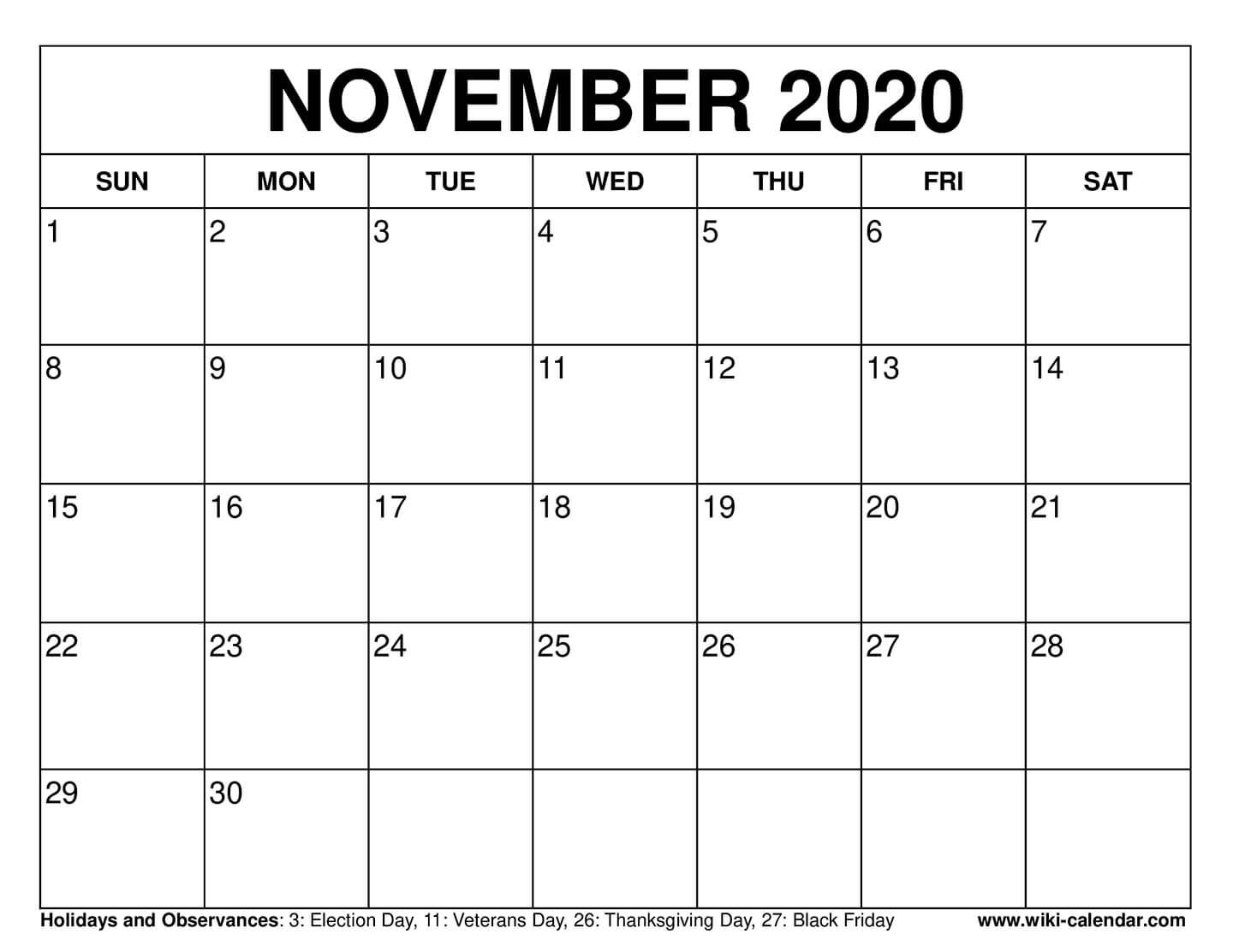 Free Printable November 2020 Calendar Templates These Free November