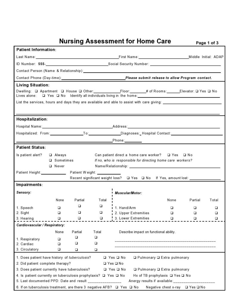 Free Printable Nursing Assessment Forms Printable Form Templates And