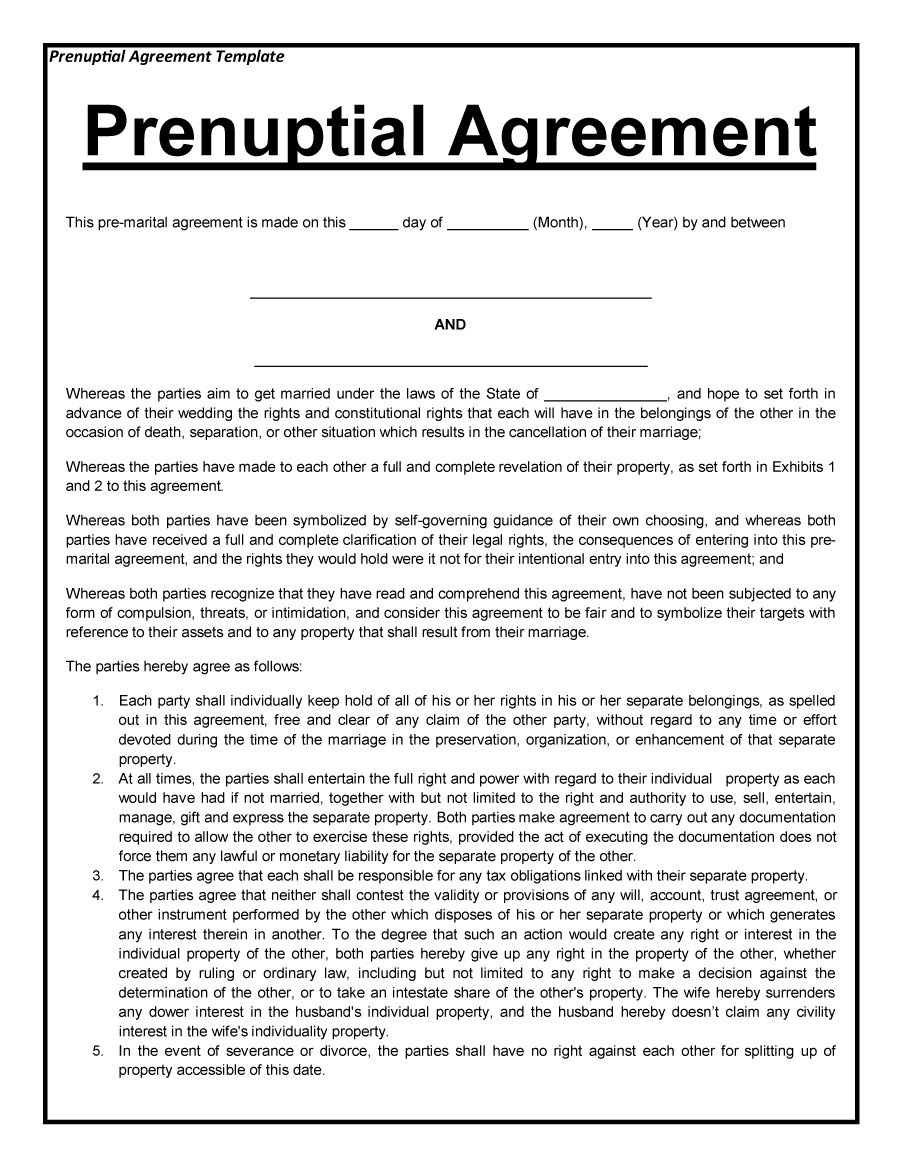 Free Printable Prenuptial Agreement Form Free Printable