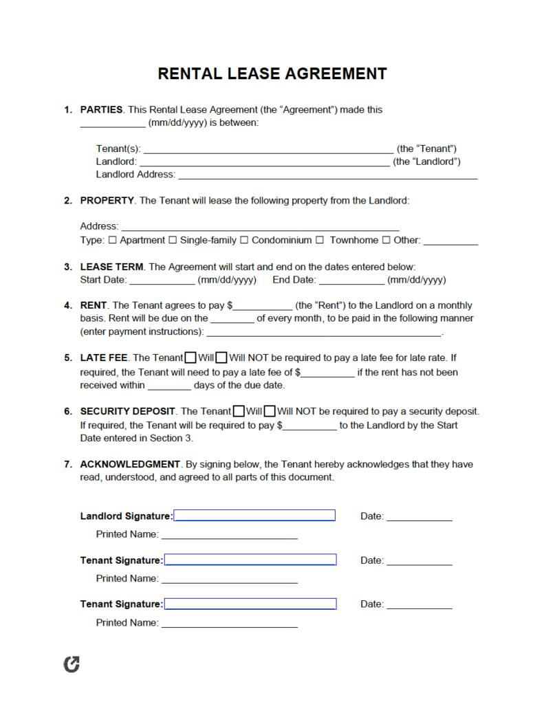 Free Printable Simple Rental Agreement Printable Form Templates And