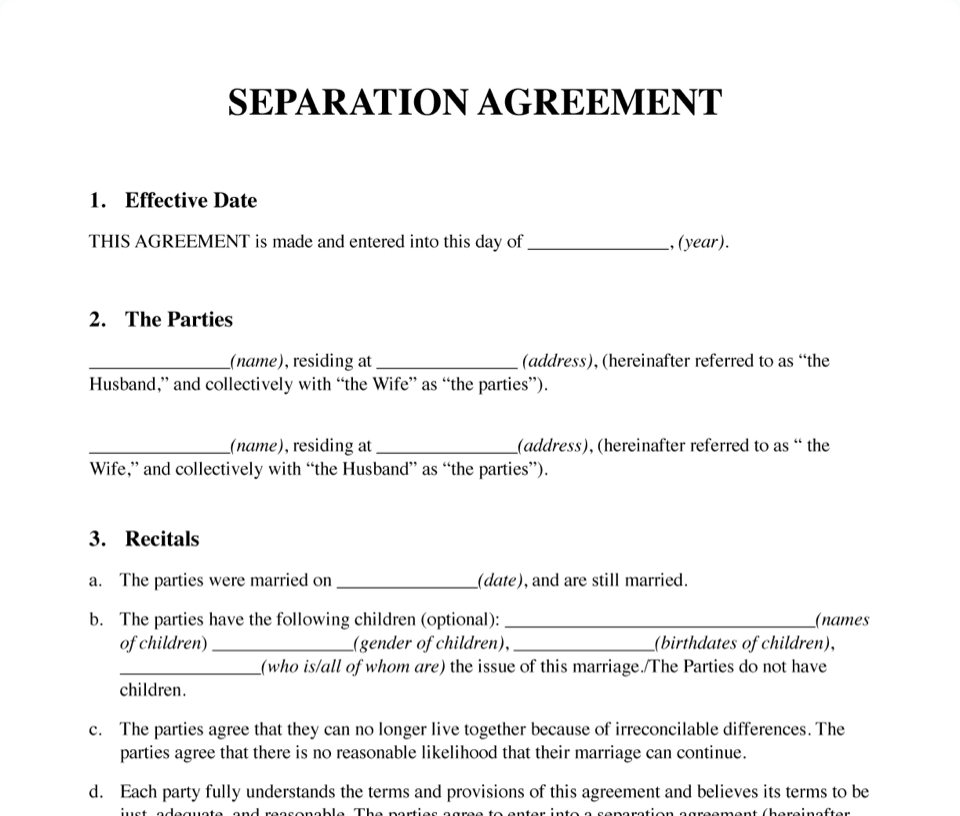 Free Separation Agreement Template Form PDF LawDistrict