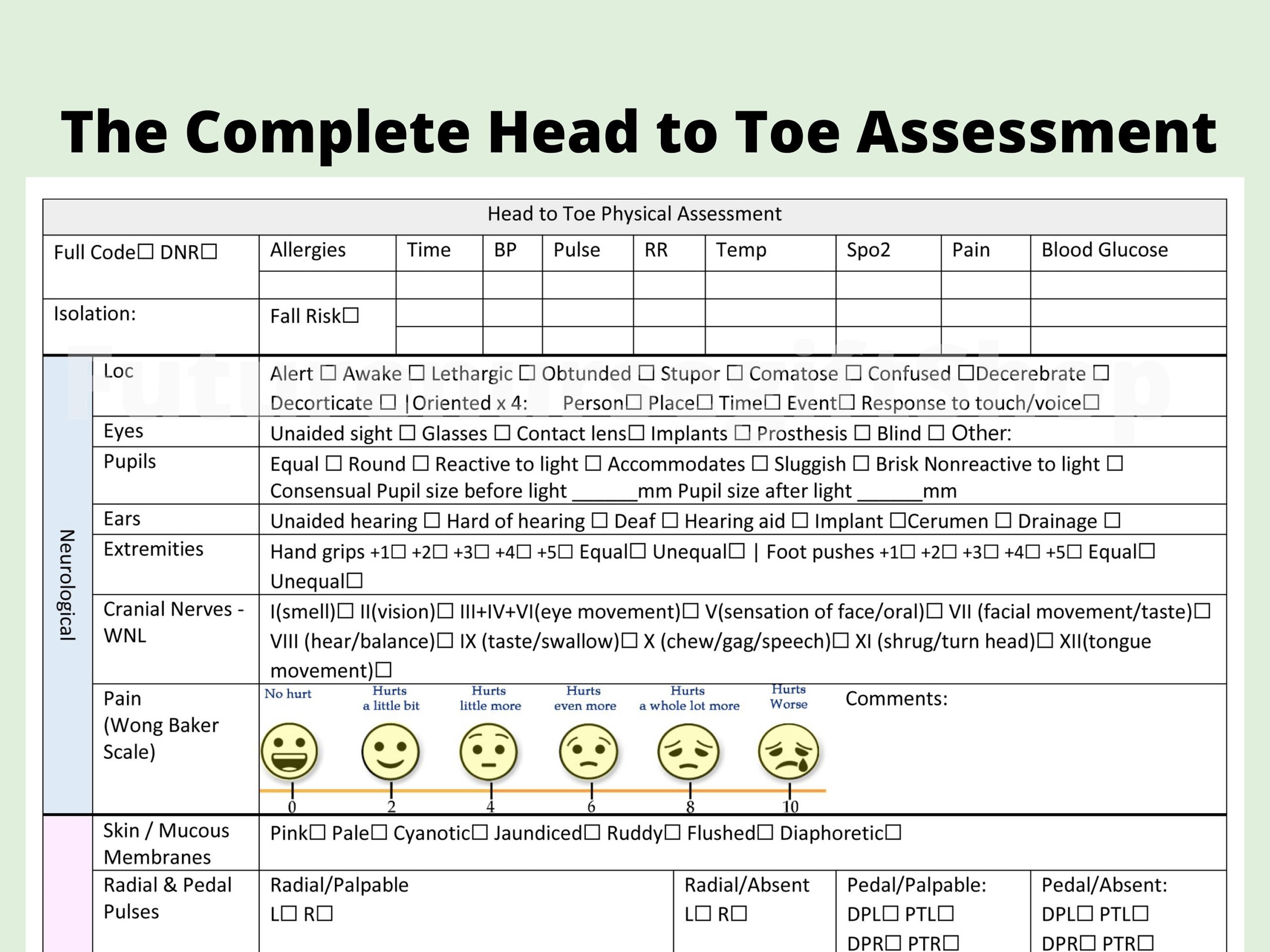 Head To Toe Printable Nursing Assessment Form Template Printable Form 