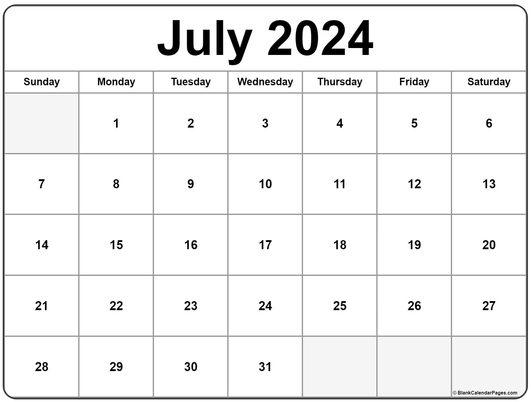 July Calendar 2024 Printable Calendar