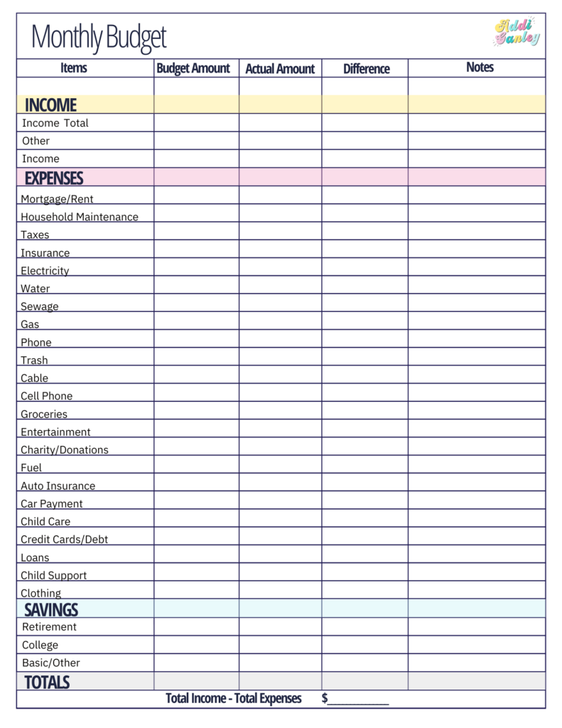 Monthly Budget Worksheet Printable Free Printable Form Templates And