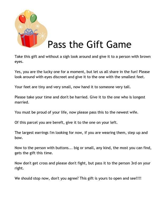 Pass The Gift Game 2 pdf Housewarming Games Housewarming Party Games