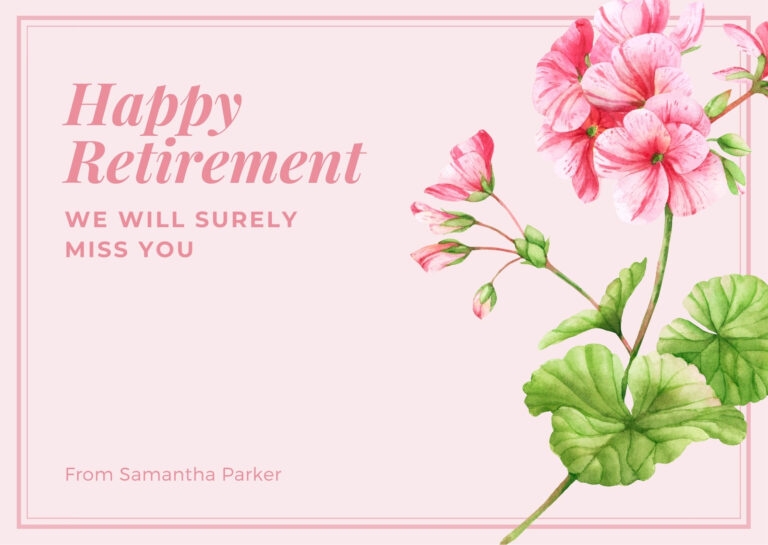 Pink Floral Watercolor Illustration Retirement Card Regarding