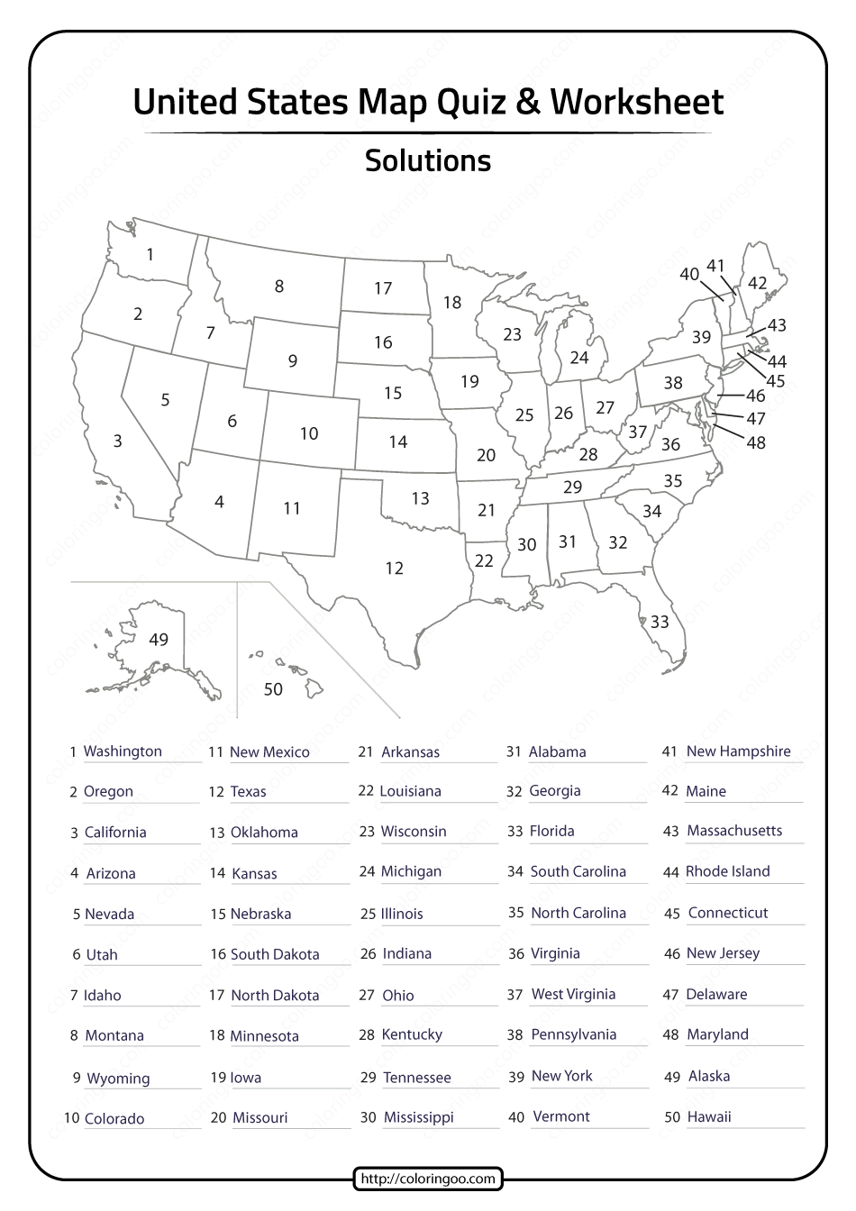 Printable 50 States In United States Of America Map Geography For Kids