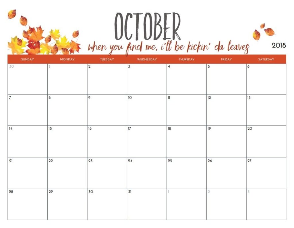Printable Blank October Calendar Printable World Holiday