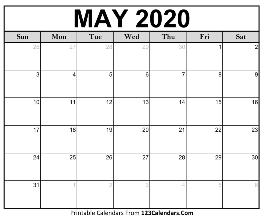 Printable May 2020 Calendar Templates 123Calendars