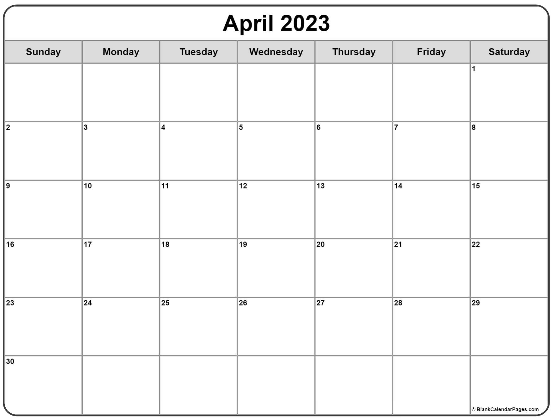 Printable Monthly Calendar April 2023 Printable Calendar 2023