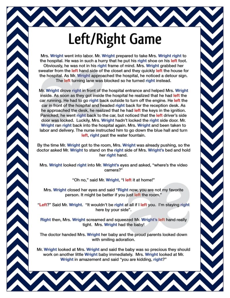 Printable Shower Game Left Right Game Instant Download Blue Etsy