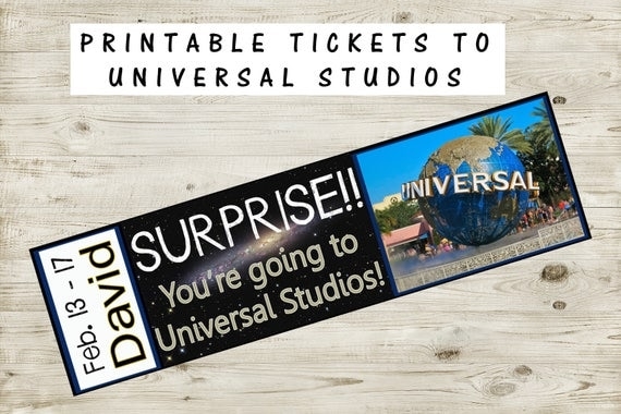 Printable Ticket To Universal Studios With Custom Name Dates