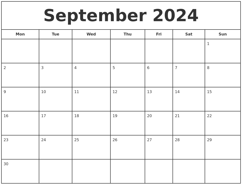 September 2024 Free Monthly Calendar September 2024 Calendar 