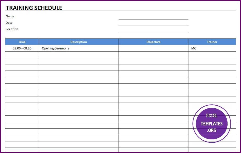 Training Schedule Template EXCELTEMPLATES