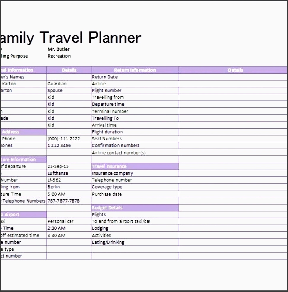 Travel Planning Excel Template Printable Templates
