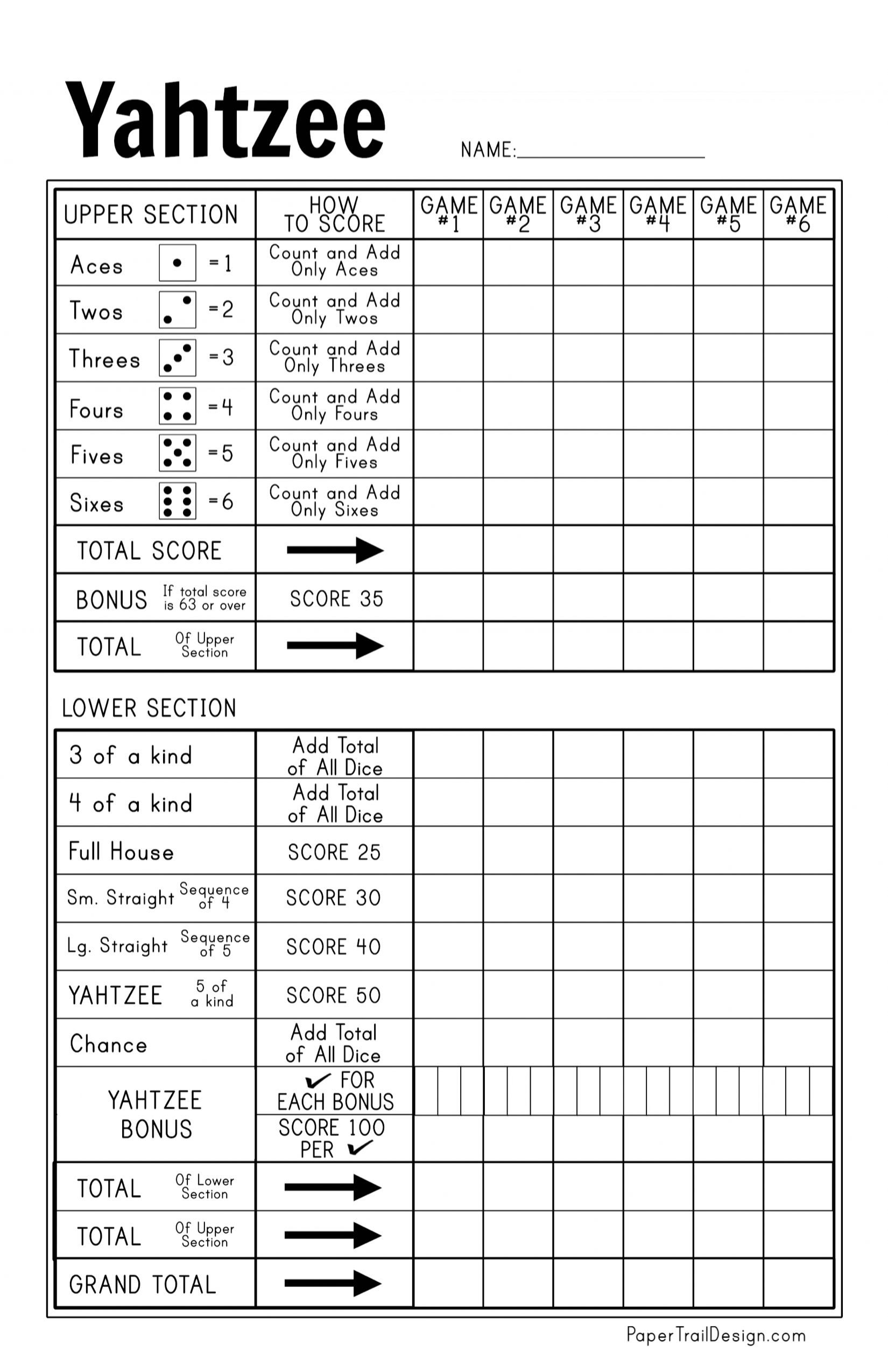 Use This Downloadable Printable Yahtzee Score Card And Never Run Out Of 