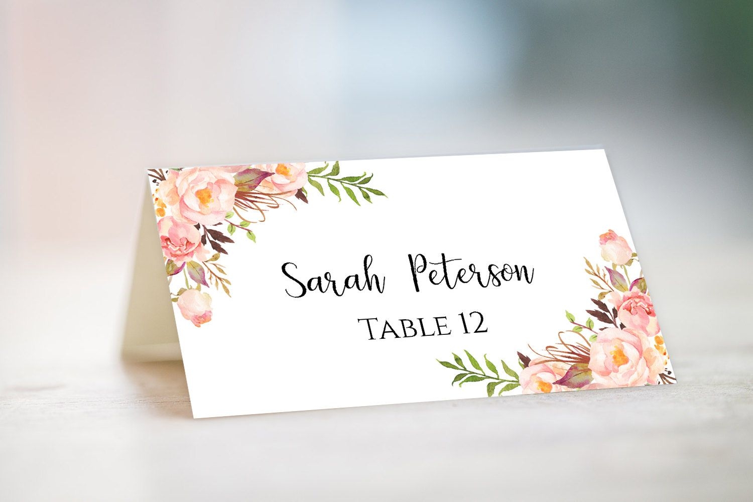 Wedding Place Card Template Fully Editable DIY Peony Flowers Wedding